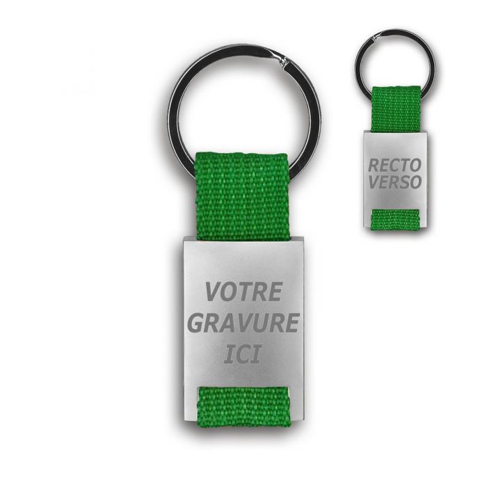 Porte clés métal tissu gravé double face vert - hover off