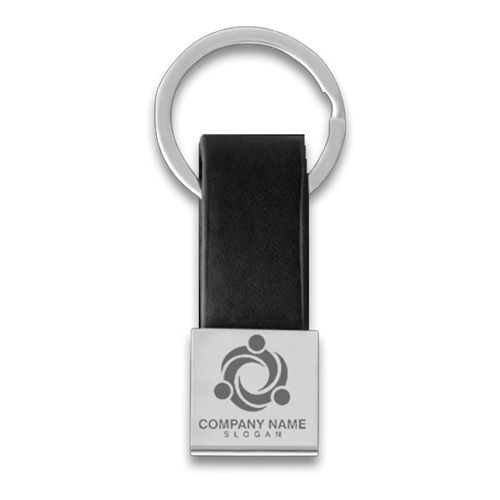 Porte-clés publicitaire Simili cuir et métal carré - off