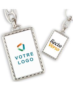 Porte clés publicitaire métal rectangle effet corde recto verso