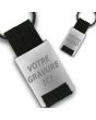 Porte clés publicitaire métal tissu gravé double face noir on