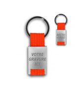 Porte clés métal tissu gravé double face orange - hover off