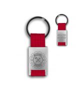 Porte clés publicitaire métal tissu gravé double face rouge