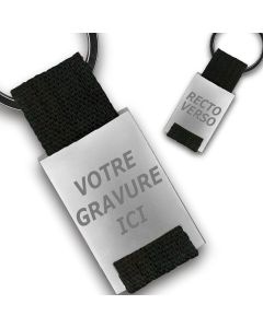 Porte clés publicitaire métal tissu gravé double face noir on