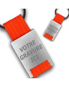 Porte clés publicitaire métal tissu gravé double face orange