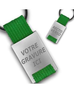 Porte clés publicitaire métal tissu gravé double face vert