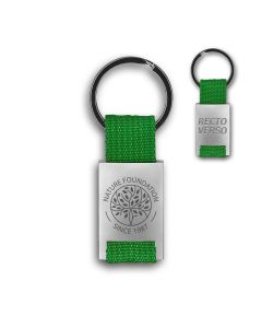 Porte clés publicitaire métal tissu gravé double face vert