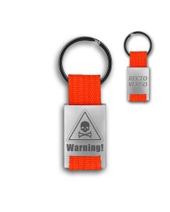 Porte clés publicitaire métal tissu gravé double face orange