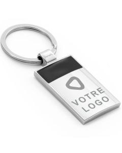 porte-clé publicitaire rectangle métal gris et noir