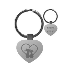 Porte clés métal tissu gravé double face noir - hover off