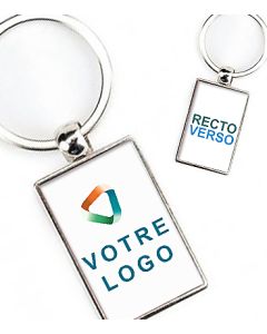 Porte-clés promotionnel photo métal rectangulaire recto-verso