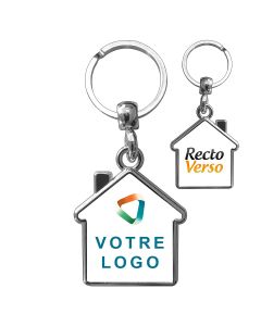 Porte clés publicitaire métal maison personnalisé double face