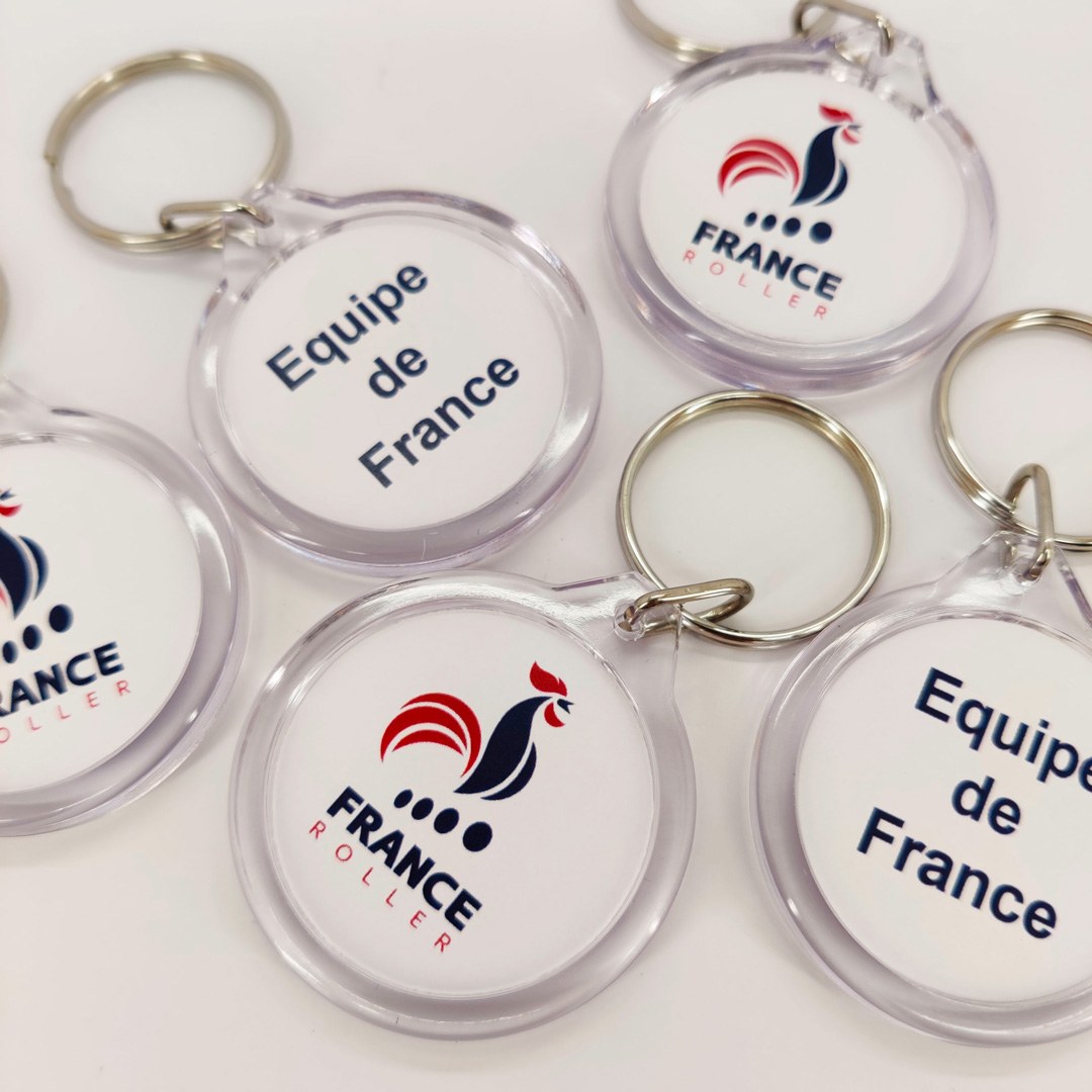 image de plusieurs Porte-clés publicitaires en acrylique en forme de rond de 33 mm image de plusieurs Porte-clés publicitaires en acrylique en forme de rond de 33 mm